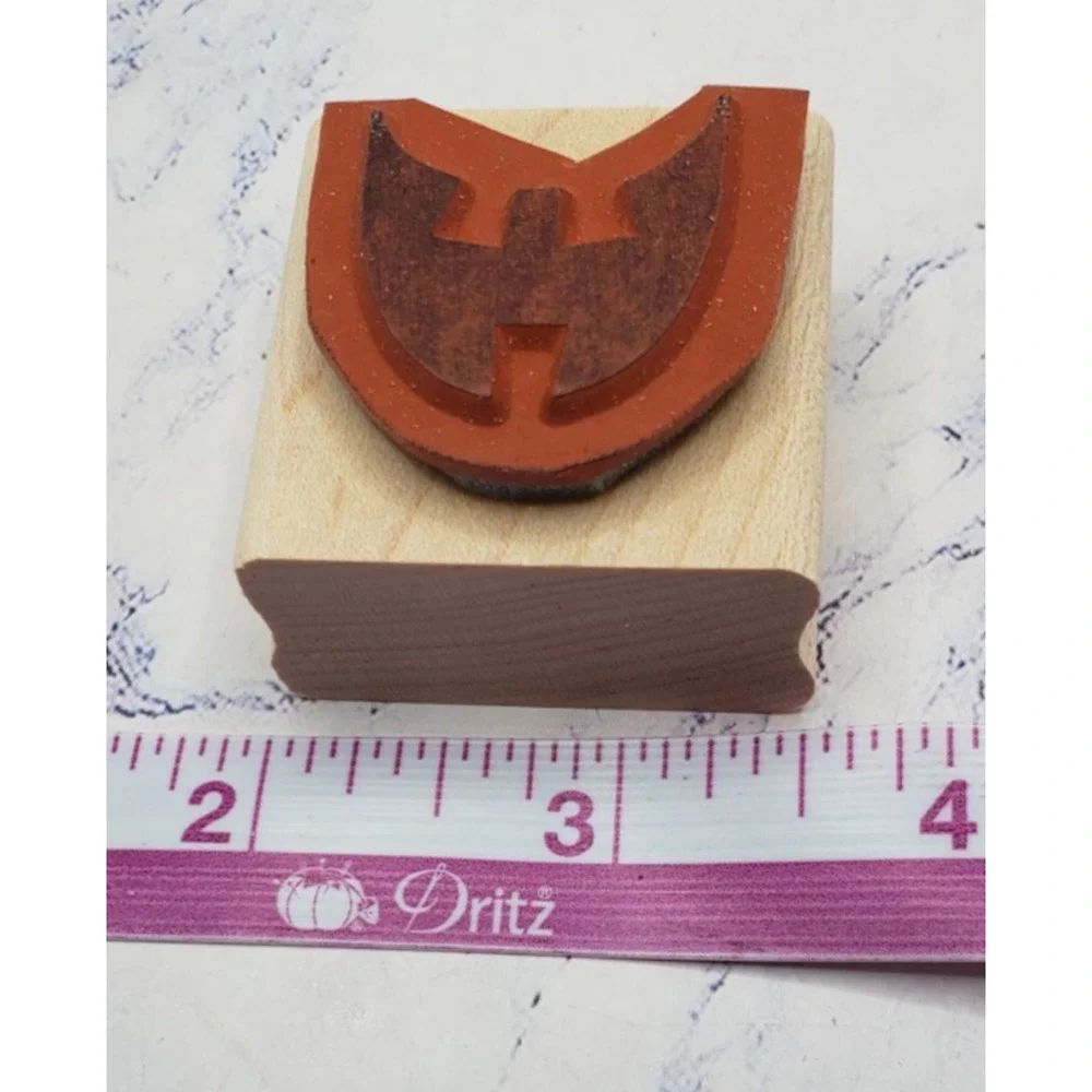 Stampin' Up! Halloween Grinning Jack-O-Lantern Face Bat Rubber Stamp Wood